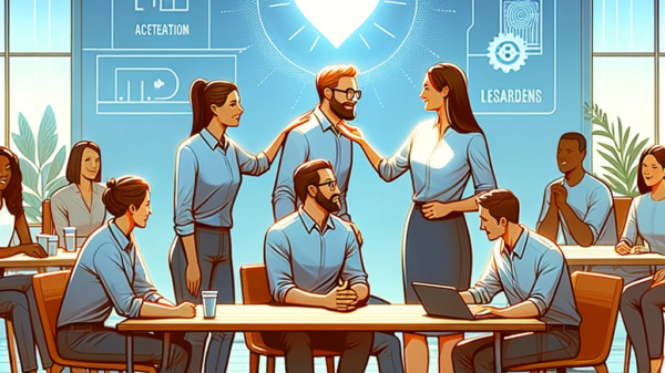 The generated image effectively captures the essence of "Compassionate Leadership in Action" within a modern workplace setting, illustrating how such leadership fosters a positive and nurturing atmosphere for employees.