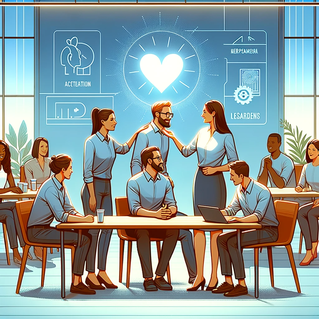The generated image effectively captures the essence of "Compassionate Leadership in Action" within a modern workplace setting, illustrating how such leadership fosters a positive and nurturing atmosphere for employees.