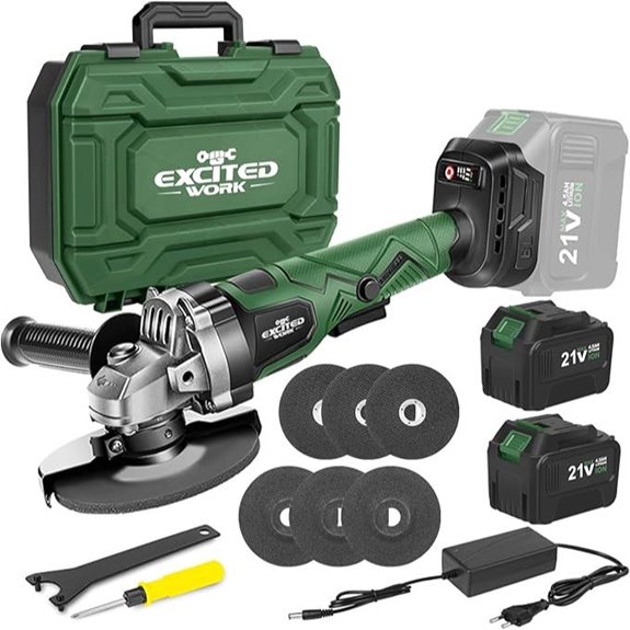 Cordless 20V Angle Grinder with Batteries and Handle