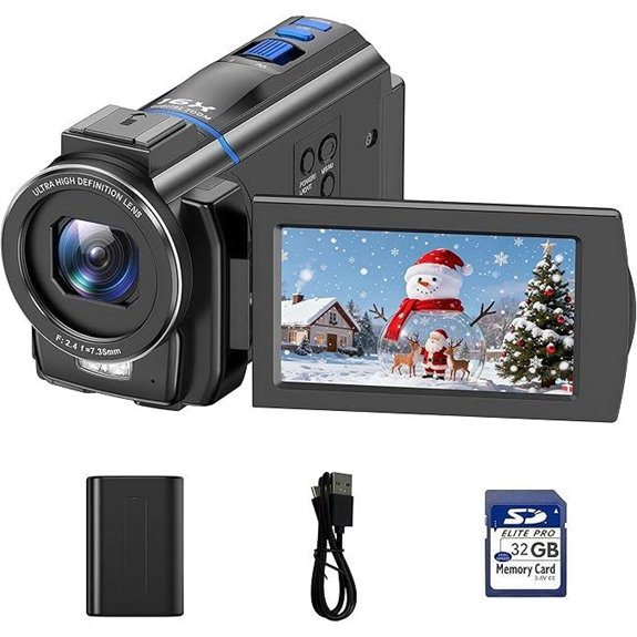 4K Camcorder with IR Night Vision and 16X Zoom