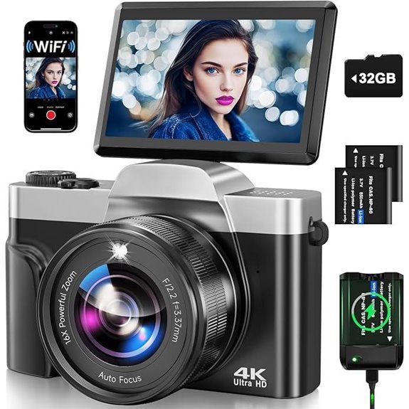 4K Vlogging Camera with WiFi 16X Zoom Flip Screen