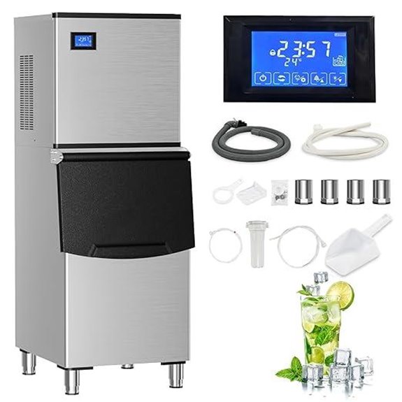 Commercial 500LB Ice Maker with Storage & Auto-Clean