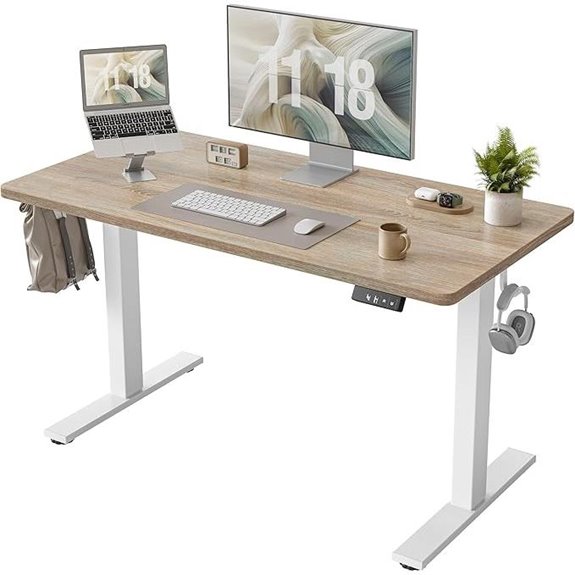 TIQLAB Adjustable Electric Standing Desk White Frame/Maple