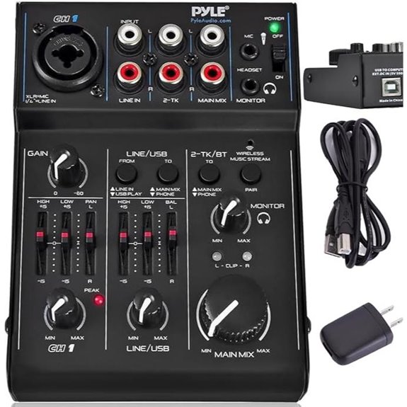 Pyle 3-Channel Bluetooth Audio Mixer with USB