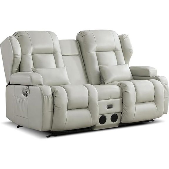 DRMBOOK Faux Leather Double Recliner Sofa with USB