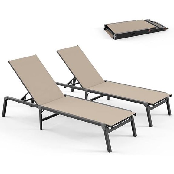 Pool Lounge Chairs Set of 2 Foldable Aluminum Recliners