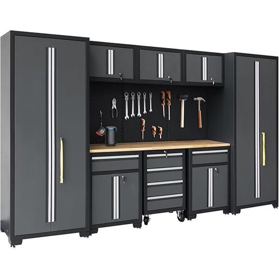 garage cabinets and workbench