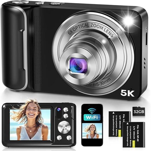 5K WiFi Dual Lens Camera with 64MP and Touch Screen
