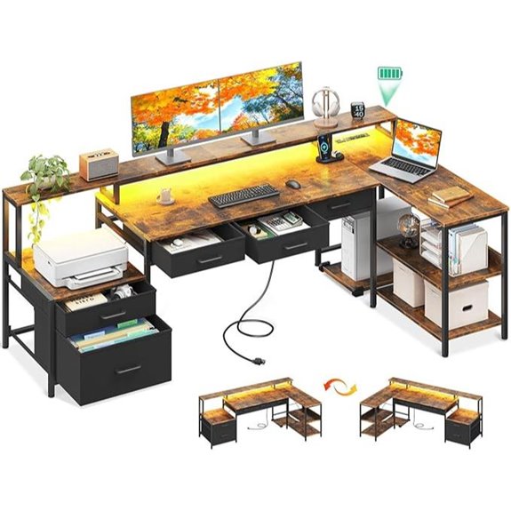 AODK L-Shaped Desk with Storage and Power Outlet