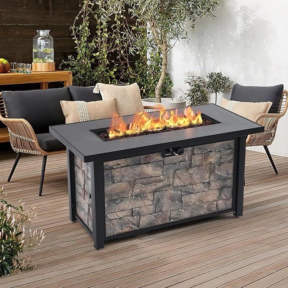 Outdoor Propane Fire Pit Table with Lava Rock