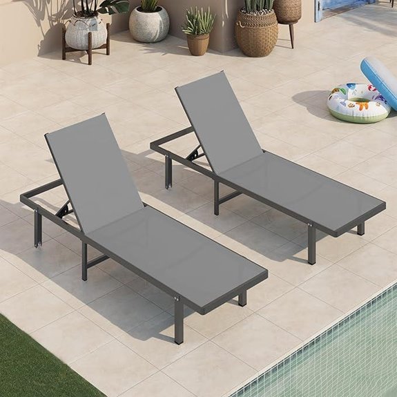 Pool Lounge Chairs Set of 2 with Wheels and Recline