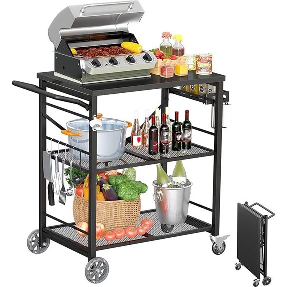 Folding Outdoor Grill Cart with Wheels and Prep Shelf