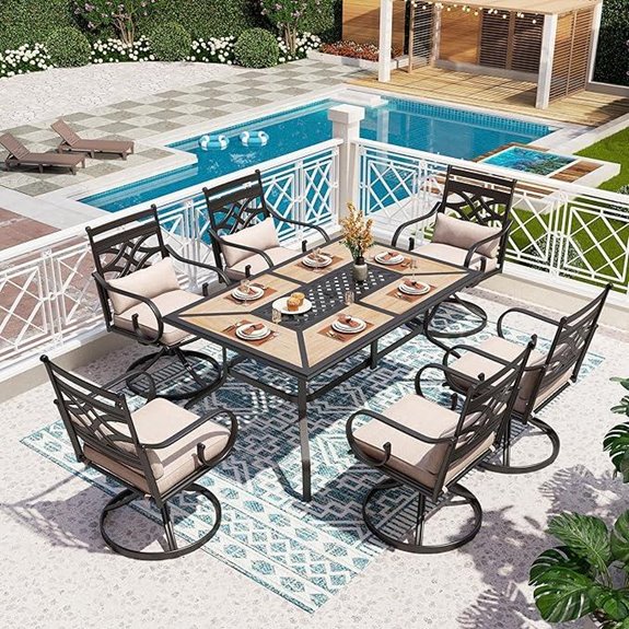PHI VILLA 7-Piece Patio Dining Set with Umbrella