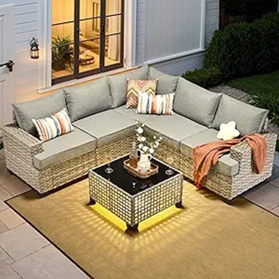 HOOOWOOO 6-Piece Outdoor Sectional Wicker Furniture