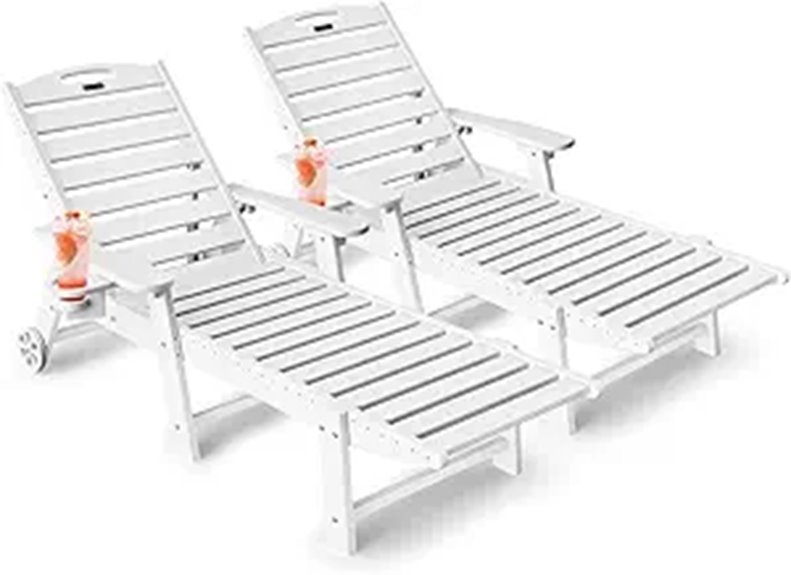 Outdoor Lounge Chair Set of 2 with Wheels & Cup Holder